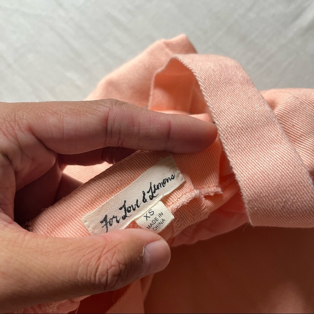 For Love and Lemons peach pink denim raw hem hook and eye detail mini dress - Picture 5 of 6